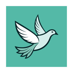 Obraz premium Stylized dove in flight icon vector illustration on teal background simple and modern design