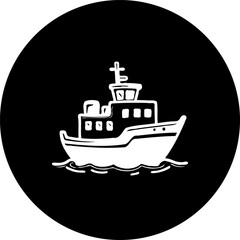 Obraz premium Stylized maritime vessel within a circular frame, minimalist monochrome drawing