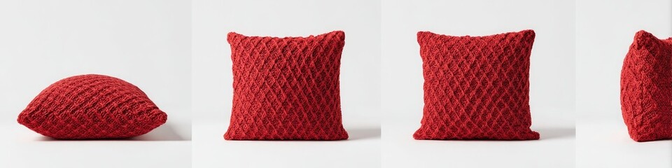 Red Knitted Throw Pillow