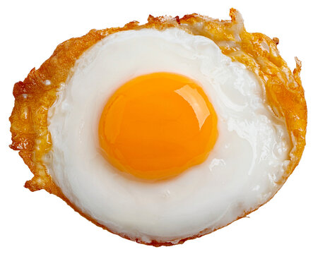 top view of fried egg isolated on white background