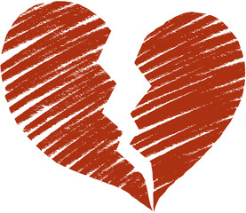 Red scribble broken heart. Separate heart sketch.