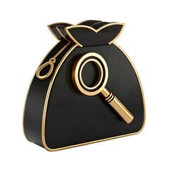 Fototapeta premium Wealth Under Scrutiny: A close-up, high-angle shot of a stylized money bag adorned with a magnifying glass, emphasizing the concepts of financial analysis and investigation.