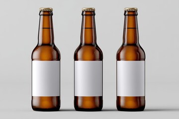 Three amber glass bottles, each with a blank white label (1)