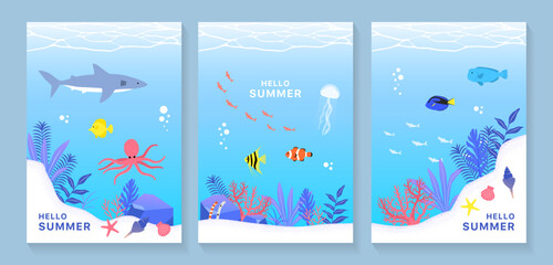 Naklejka premium 海の生き物のイラストセット_3