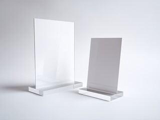 Two clear acrylic display stands, one taller than the other