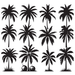 Coconut Tree Silhouette Bundle Tropical Printable Graphics Design