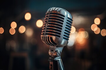 Vintage microphone in dimly lit setting