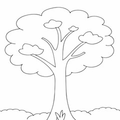 Tree coloring page simple and minimal line art illustration on white background