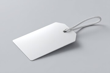 Blank white rectangular tag with cord
