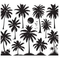 Flat palm tree set silhouette