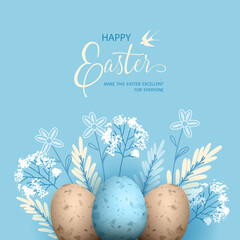 Easter card with eggs and and hand drawn plants