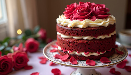 wedding cake with roses Generative AI	