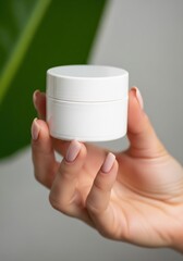 Woman Hand Holding Blank Cream Jar Mockup Skincare Beauty