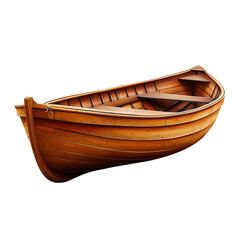 A rustic wooden rowboat weathered and aged floats gently symbolizing on transparent background