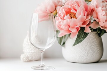 Wine Glass Mockup - Perfect Business Decor with Coral Peony and Floral Design