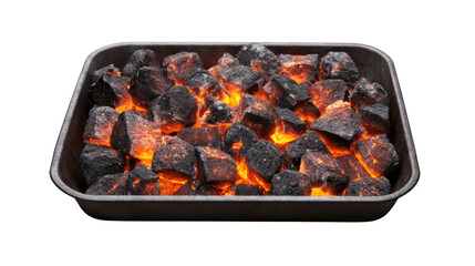 Glowing Embers in Tray 3D Render, Isolated on Transparent Background, Barbecue Coal, BBQ, Charcoal, Fire