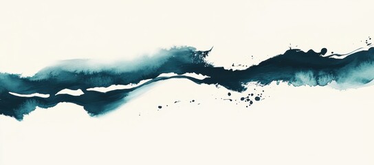 Abstract teal wash painting, a horizontal band of varying intensity across a white background, with darker, textured areas and smaller splatters