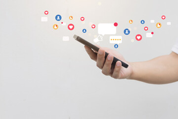 close up businessman hand use smartphone to work about futuristic of social media and business on...