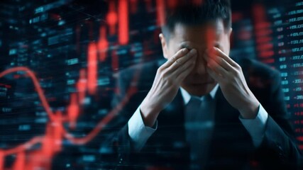 Stressed Businessman Amidst Falling Stock Market Charts
