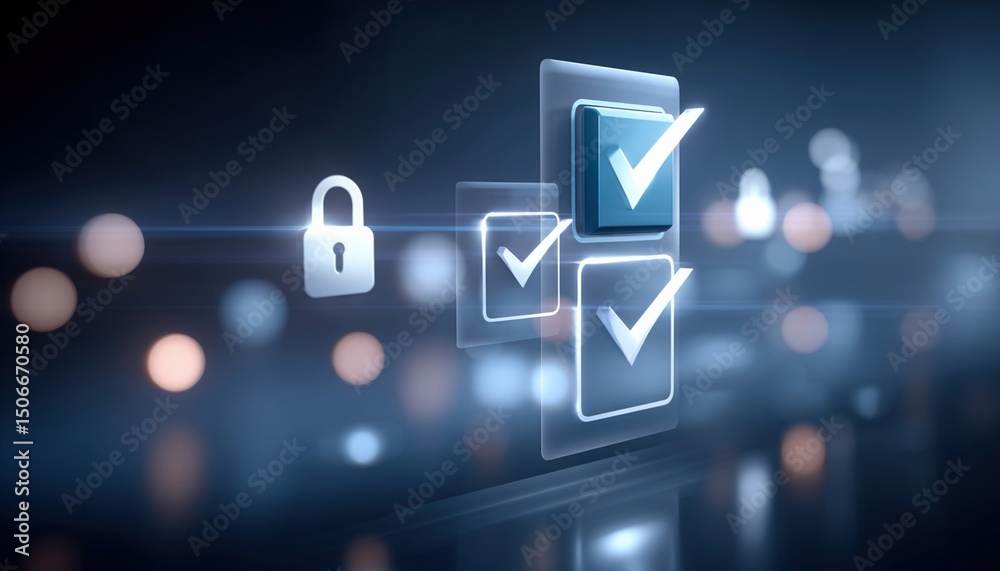 Poster modern cloud technology concept with data center security and check marks symbolizing verified cloud