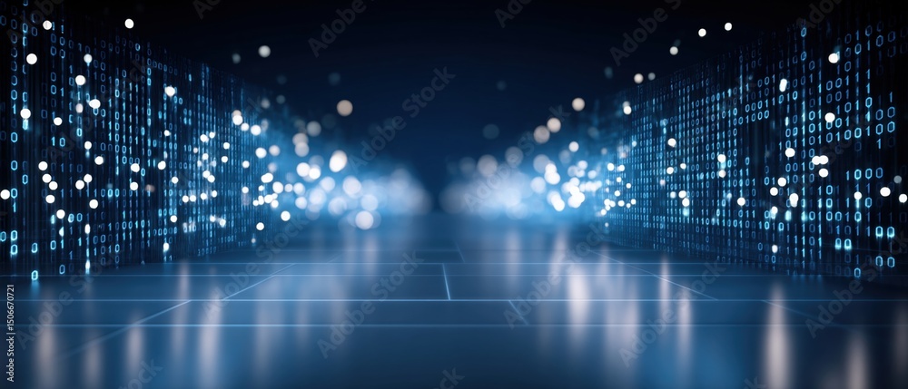 Poster cloud technology concept with modern data center and cloud technologies in futuristic digital enviro