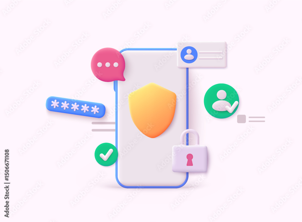 Poster phone with security. password interface to log in,. update personal data concept. getting a new user