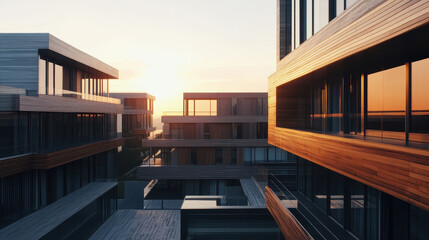 Fototapeta premium Stunning Modern Wooden Architecture at Sunrise