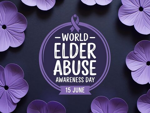 World elder abuse awareness day purple flowers and ribbon design for social media - Powered by Adobe