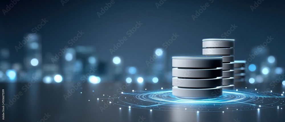 Poster cloud technology concept with modern data center and technologies in futuristic digital environment 