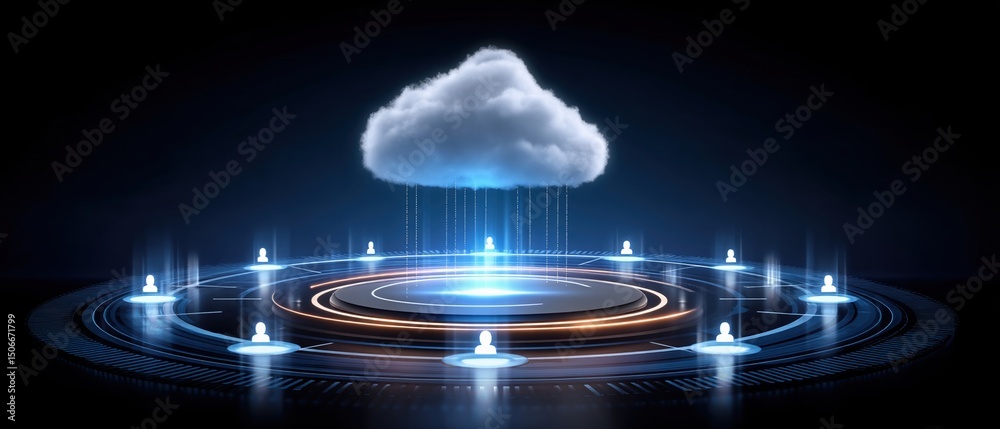 Poster cloud technology concept with modern data center and cloud technologies symbolizing digital connecti