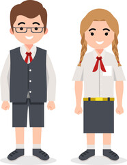 Cute and Diverse Elementary School Student Characters in Uniform for Digital Design
