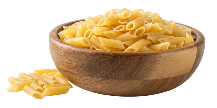 Penni Pasta in Wooden Bowl, Isolated on Transparent Background, Food Photography, Italian Cuisine, Pasta, Food, Penne