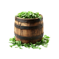 Wooden Barrel Filled with Fresh Green Herbs