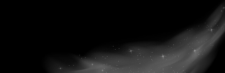 Mystery dark background with glowing particles, stardust, and glittering stars, creating a colorful, ethereal fog. Vector illustration with vibrant, multicolored steam and vapor.