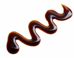 Fototapeta premium Zigzag Drizzle of Dark Fish Sauce on White Background, Close-Up of Liquid Splash
