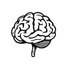 Brain icon, flat design, hand drawing. Illustration of mind, contour of symbol black