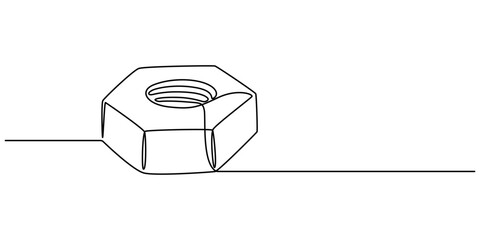 bolt nut continuous line vector illustration, Nut one line drawing vector. Nut continuous line drawing vector. Nut a single line drawing. Background contour line Nut vector, Female screw, metal nut.