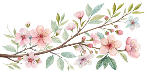 Watercolor Pink Blossom Branch Floral Clipart Isolated on Transparent Background, Spring, Flower Design, blossom, floral, spring