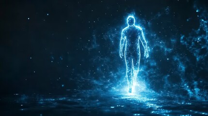 Ethereal Human Silhouette Emerging from Cosmic Stardust Glow