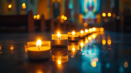 Soft Light of Candles in Serenity During Spiritual Meditation