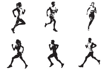 silhouette running . Vector people running silhouettes