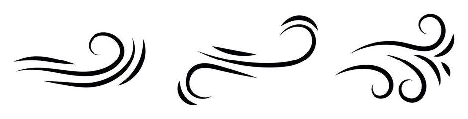 Black waves and splashes of water set. Swirls, curves and flow of liquid clip art. Silhouette of water flows, vector elements on a white background.