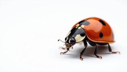 Close-up of a single ladybug on white background, spots, spring, background
