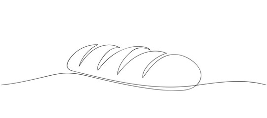 One continuous line drawing of long loaf bread. Simple black line sketch of French baguette, bakery and cafe concept good for logo. Doodle illustration.