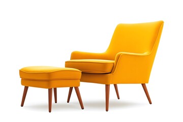 Yellow leather minimalist armchair. Interior design concept. Isolated object on white background