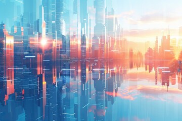 Detailed Color Picture of Smart City Financial District with Modern Skyscrapers