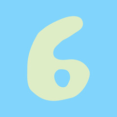 Illustration design with the number 6 (six) written on a sky blue background