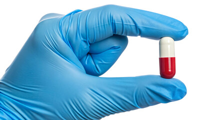 hand in glove holding a pill isolated