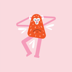 Cartoon monkeys set in various active poses. Flat vector illustration isolated on pink background in playful geometric style. Wellness and fitness activity concept. Wildlife animals concept