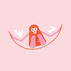 Cartoon monkeys set in various active poses. Flat vector illustration isolated on pink background in playful geometric style. Wellness and fitness activity concept. Wildlife animals concept